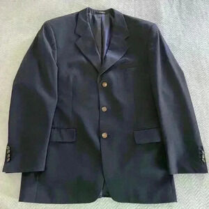 Jones New York Blazer Men 42R Navy Wool Sports Coat Jacket 3 Bronze Button Front